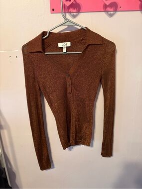 COS Sheer Knit Shiny Polo Top
